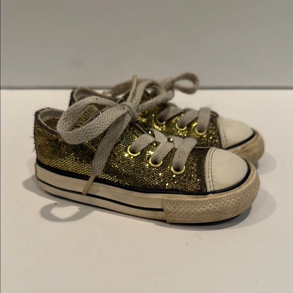 Gold Sparkly Converse Sneakers with Rubber Sole baby girl sz 5 low top shoes